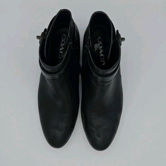 Coach Patricia Black Leather Ankle Booties Block Heel Side Zip Size 6.5B A00235 - Picture 4 of 10